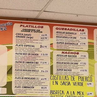 menu and prices