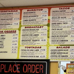 Big menu on the wall above the order counter - Part 1 of 3.