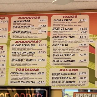 sushi and sashimi, menu