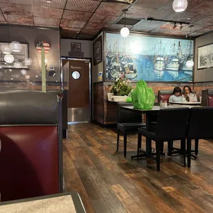 the dining area with tables and chairs