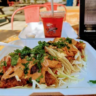 Fish Taco is loaded.  Large portions. Highly recommend this place.