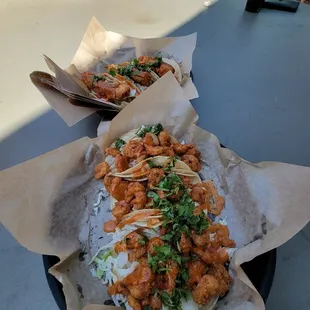 Shrimp and  Halibut tacos