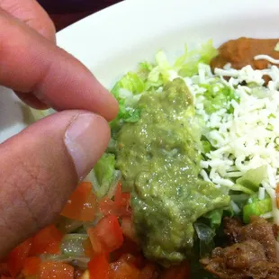 Whoa!  Easy on the guac, guys!  I'd hate to have to eat more than one biteful!!!