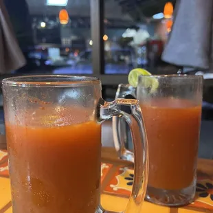 Cheladas! Very delicious with a perfect tomato lime taste. It was refreshing! Best in town.