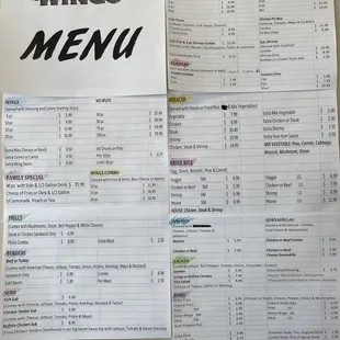 the menu for the restaurant