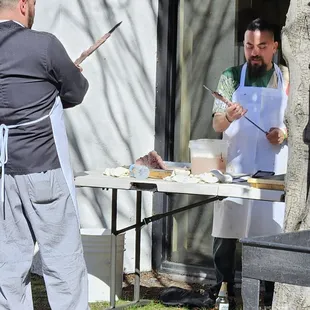 Ground meat hand formed onto skewers for grilling