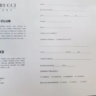 Wine club form
