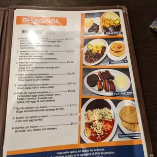 Breakfast menu