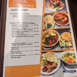 Soups and shrimps menu