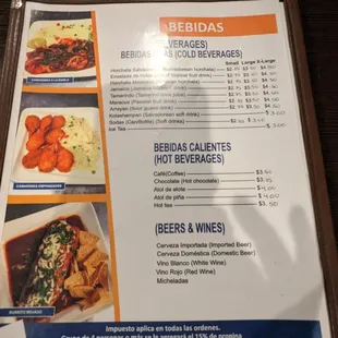Beverages menu
