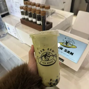 Matcha Milk Tea with Tapioca  - Oatmilk option