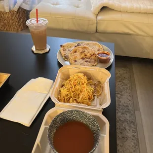 a variety of food items on a table