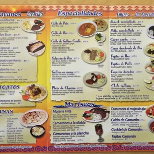 Menu as of May 2023 - side 1