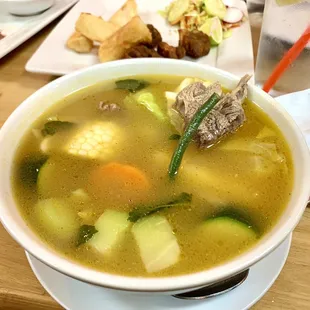 Caldo De Res, what you don&apos;t see is the side of rice and hand made tortillas. Ate it all!