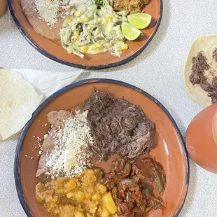 We got picadillo , carne guisada,rajas con queso, nopales, chicharron prensado, and barbaco