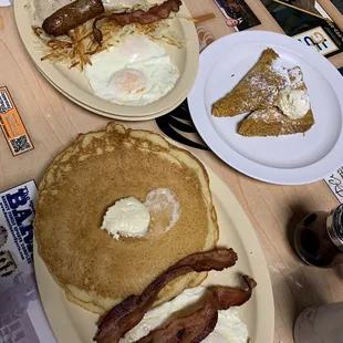 From the top Biscuits and gravy, crunchy and sweet French toast Sweet and Crunchy French Toast Combo and Pancake Combo.