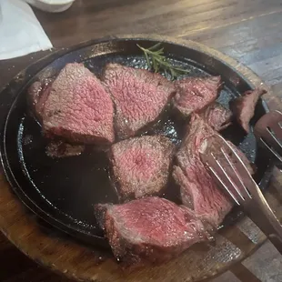 Poorly sliced under seasoned fat trimmed off picahna. $40 Rio off of a steak.