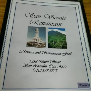 Front of menu