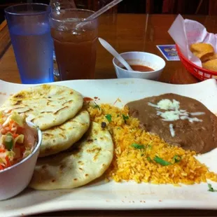 3 pupusa combo with rice n beans oh so good!!!