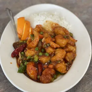 Shrimp in hot pepper sauce (lunch special)