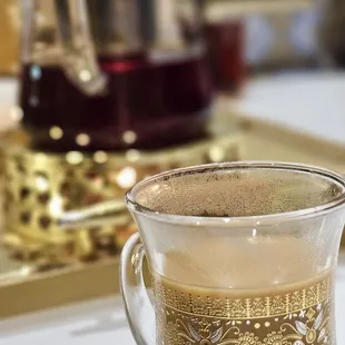 Yemeni Black Tea Pot and Adeni Chai in the Cup