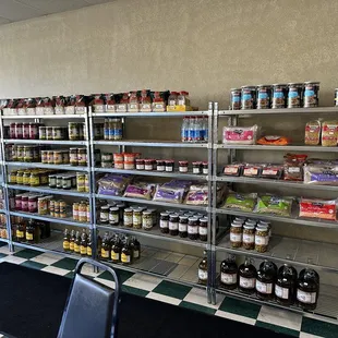 shelves of food