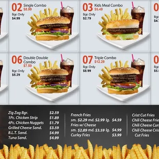 a menu for a fast food restaurant