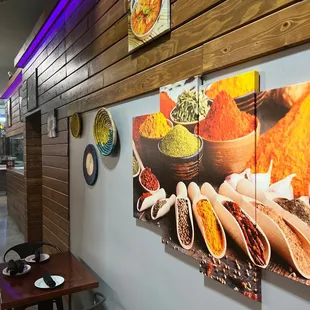a variety of food displayed on the wall