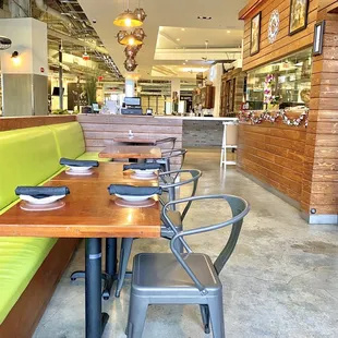 tables and chairs in a restaurant