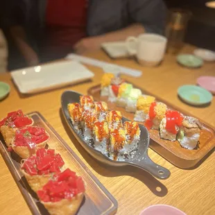 Vegan Tuna Pocket (2 orders), Pass the Dutchie, Large Vegan Rainbow Roll