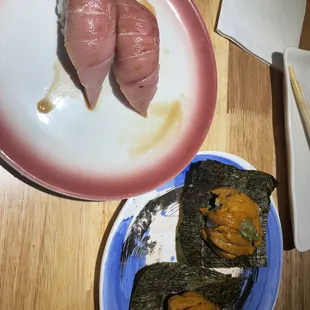 Tuna belly and uni sashimi
