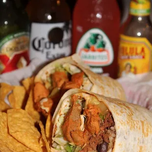 a tortilla and chips in a basket