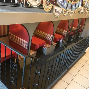the seating area of a restaurant