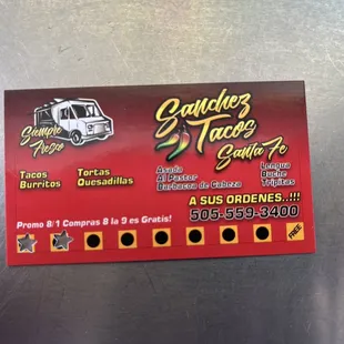 a business card for a mexican restaurant
