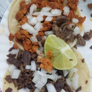 This is a photo of my taco plate. I ordered El pastor and barbacoa.