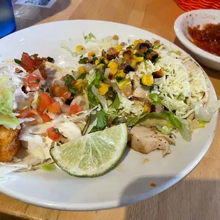 Grilled chicken taco and fish taco