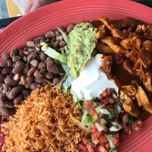 Chicken mole with rice and black beans