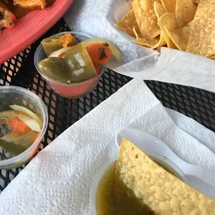 Yummy pickle condiments and free chips