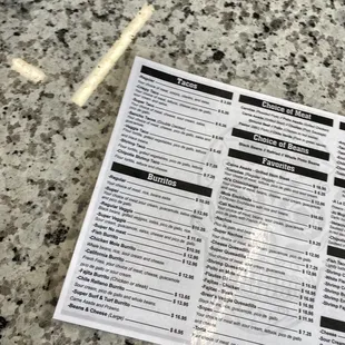 sushi and sashimi, menu
