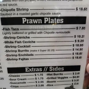 Prawns plates, extra sides
