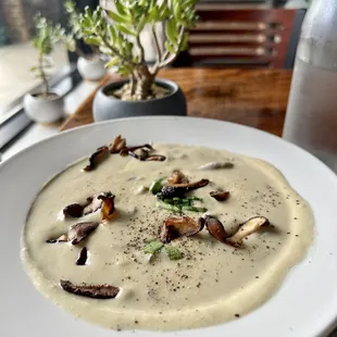 Mushroom chowder + shiitake bacon