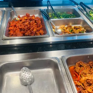  buffet with a variety of food items