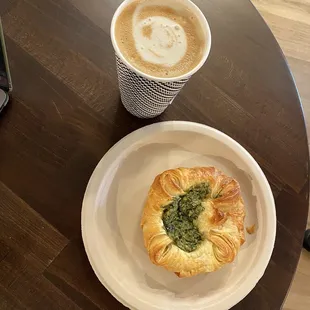Cardamom and saffron latte &amp; spinach and feta croissant