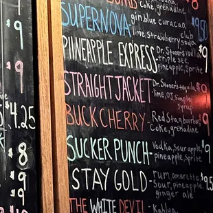 Drink menu
