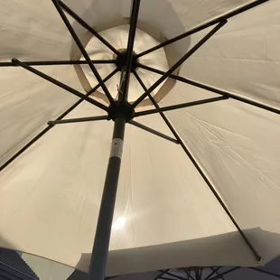 Under the umbrella on the deck