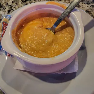 Seafood bisque. Sooo delicious!!  Not pictured: hot wings that were ordered well done and were so perfect and crunchy and delicious!!