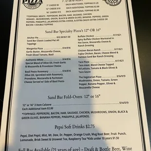 a menu for a beer and mixed drinks