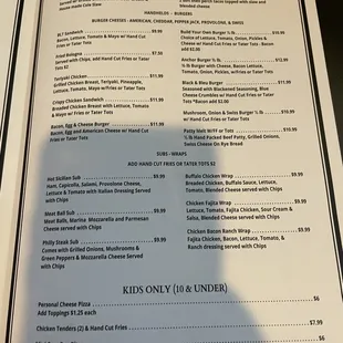 the menu of a restaurant