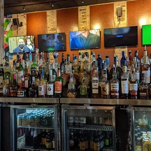 bottles of alcohol on the bar