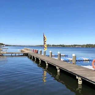 a dock with a life preserver